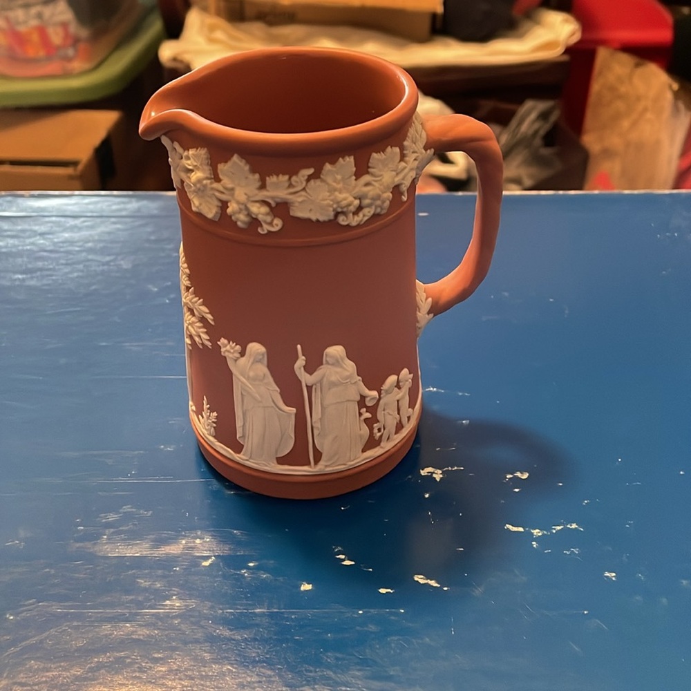 Wedgewood Pitcher with Applied White Relief - Picture 2 of 2